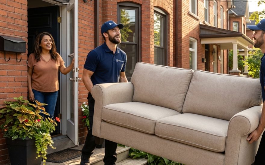 MoovDrop drivers delivering a couch